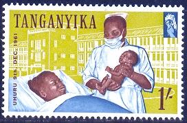 Nurse Showing Infant to Mother, Hospital, Tanganyika stamp SC#51 MNH