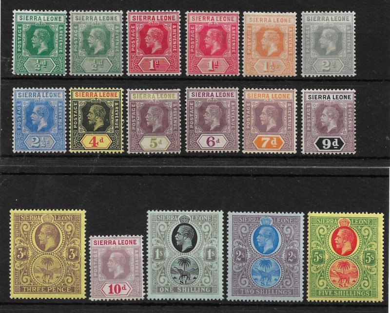 SIERRA LEONE 1912 - 1921 SET TO 5s SG 112/126 MINT HINGED Cat £154