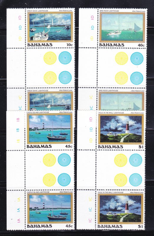 Bahamas 630-633 Gutter Pairs Set MNH Lighthouse Paintings