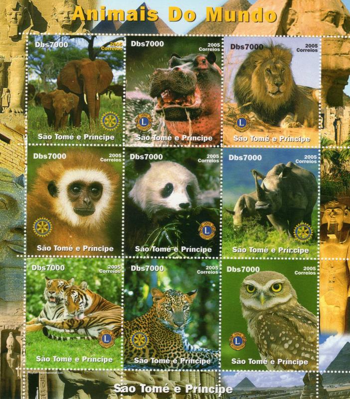 Sao Tome and Principe 2005 Animals/Panda/Tigers/Owl/ Sheetlet (9) Perforated