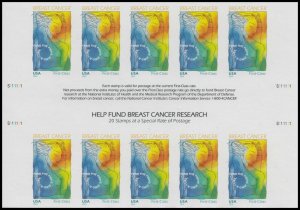 US B5a Breast Cancer imperf NDC header gutter block 10 MNH 2014