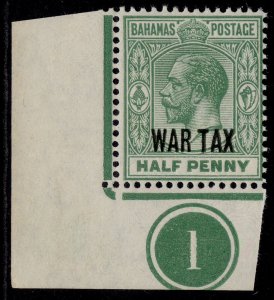 BAHAMAS GV SG96, ½d green WAR TAX, NH MINT. CONTROL PLATE 1