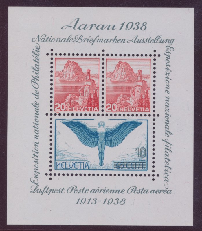 1938 SWITZERLAND, BF n . 4, Aarau Philatelic Exhibition, MNH **