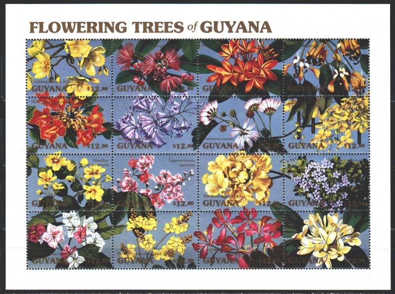 Guyana. 1990. Small sheet 3390-3405. Tree flowers. MNH.