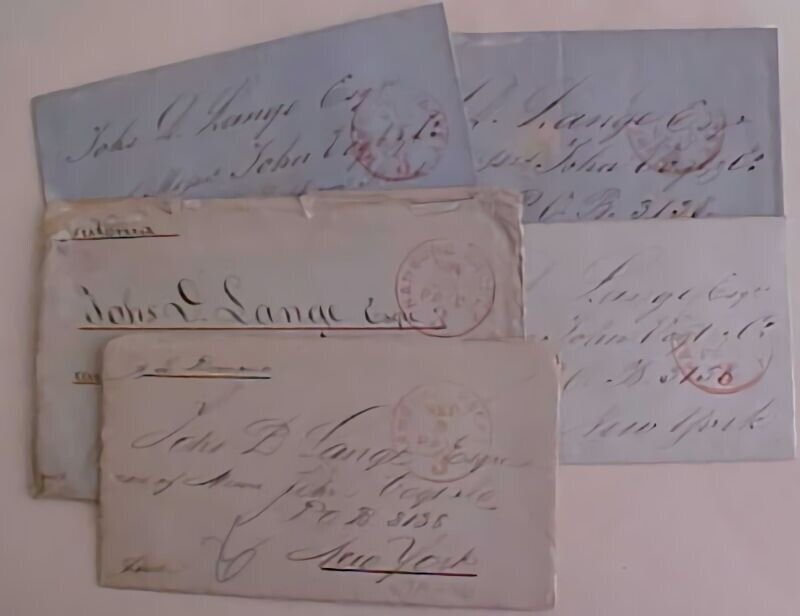 GERMAN  HAMBURG USA PACKETS 3 CORRESPONDENCE  1865 cat.$40.00 each total 6=$240.