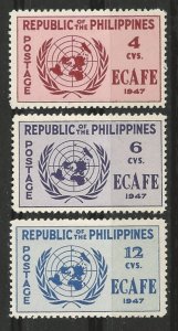 Philippines # 516-18  ECAFE  UN Emblem   (3) VF Unused
