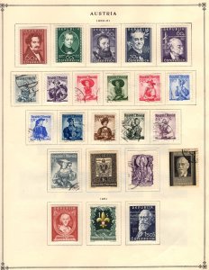 Austria 1950-1955 Collection of 54 Stamps on Scott International Album Pages