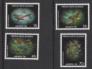 Papua New Guinea #645-8 MNH set, birds, AMERIPEX 86, issued 1986