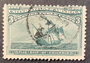 US #232 Used F 3c Flag Ship of Columbus 1893 SCV~$15 [G24.1.1]