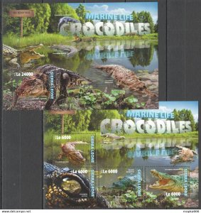 2016 Sierra Leone Reptiles Fauna Marine Life Crocodiles Kb+Bl ** Stamps St306
