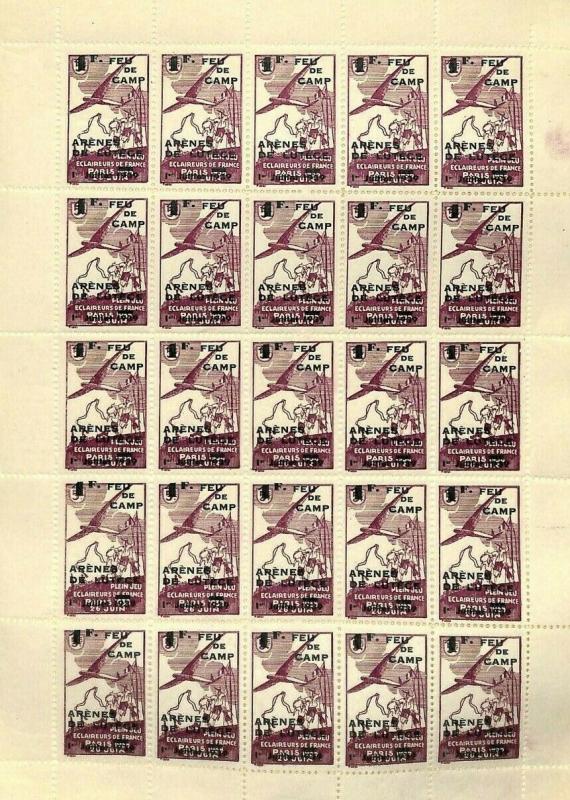 FRANCE Scouts Stamps Overprints Sheet x25 1939 {samwells-cover} MS3638