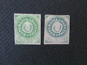 Argentina 1863 7c & 7f, possible reprints Seal of Republic, as is