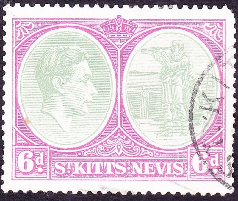 ST KITTS-NEVIS 1948 KGVI 6d Green & Purple SG74d FU