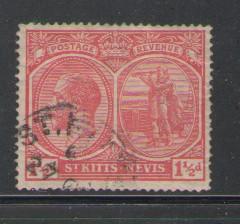 St Kitts-Nevis Sc 40 1925 1 1/2d red G V & spring stamp used