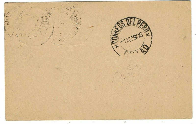 Bolivia 1906 La Paz cancel on uprated postal card to the U.S.