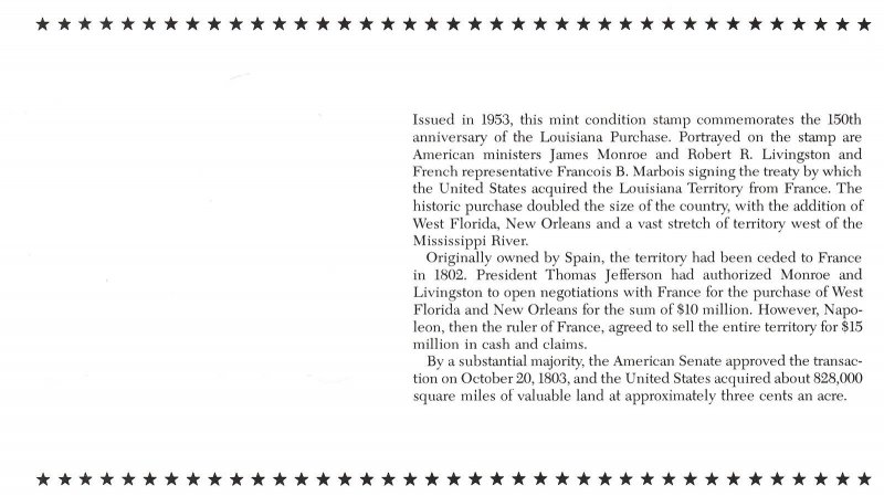 THE HISTORY OF THE U.S. IN MINT STAMPS THE LOUISIANA PURCHASE