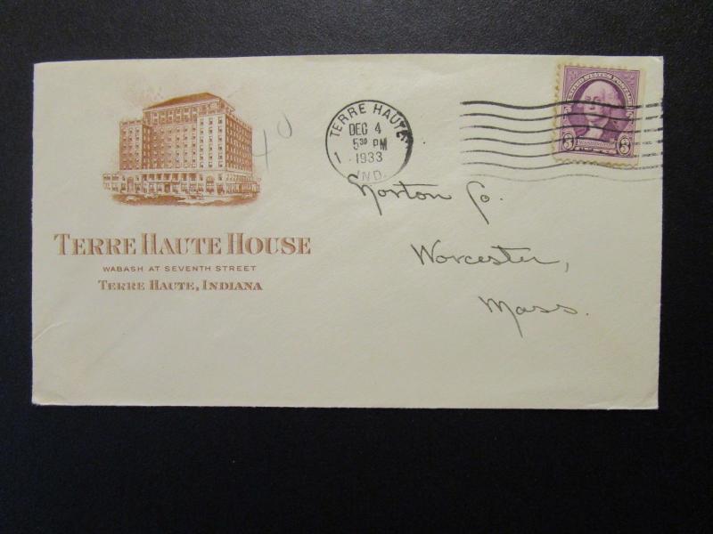 US US 1933 Terre Haute House Hotel IND Cachet Cover - Z6911
