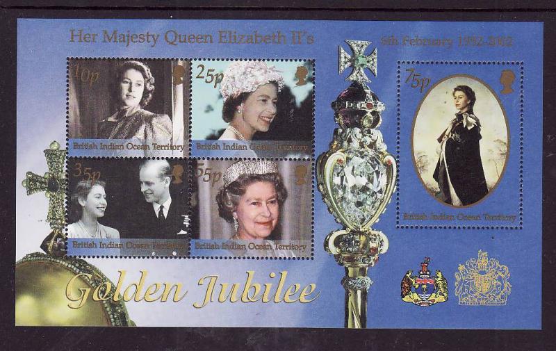 BIOT-Sc#243-unused NH sheet-QEII-50th Reign-2002-