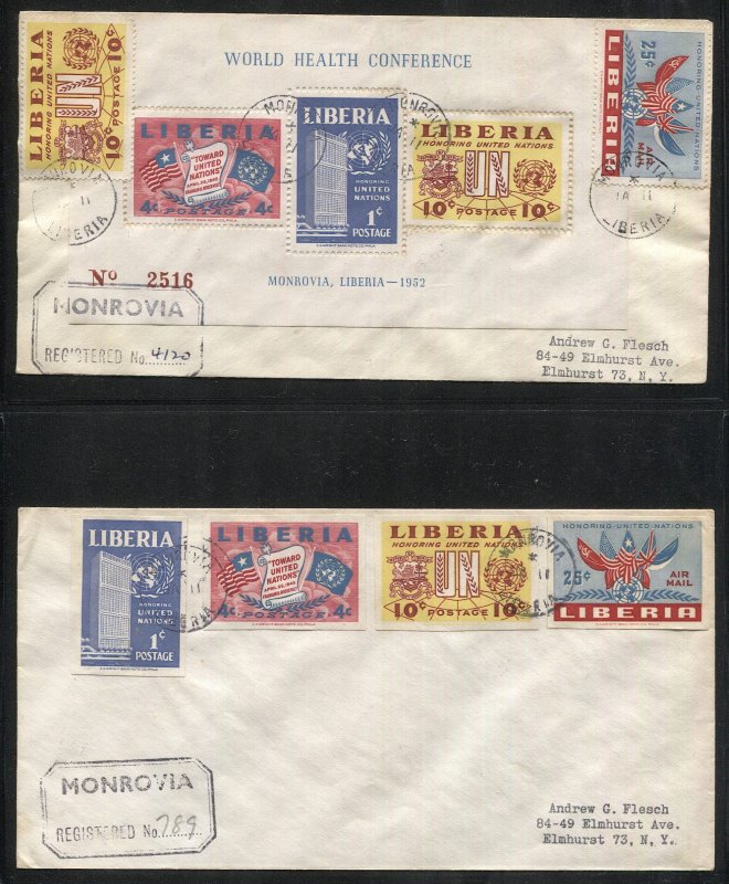 LIBERIA 1952 MNH + FDC's, WORLD HEALTH CONFERENCE Perf, Imperf S/S, MNH,...
