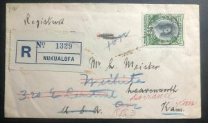 1923 Nukualofa Tonga Toga Vintage Registered Cover to Wichita KS USA