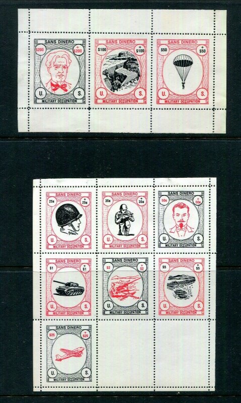 Sans Dinero Sheets US Military Occupation Set Fantasy Stamps 25 Cents to $200