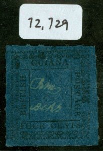 SG 122d British Guiana 1862 type-set 5ct black on blue paper, border type 13...