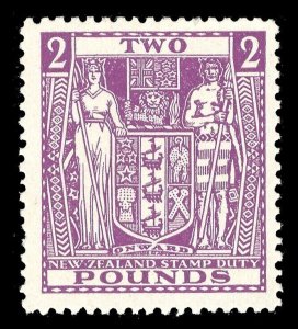 New Zealand 1940 KGVI Arms Fiscal £2 Wmk Inverted superb MNH. SG F206w.