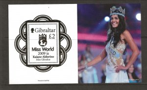 Gibraltar Sc 1238 NH issue of 2010 -Miss World 2009 Kaiane Aldorino - Sc$9