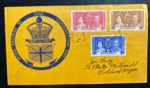 1937 Montserrat First Day Cover To Portland OR USA King George VI Coronation