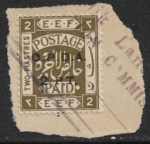 PALESTINE REVENUES 1920 2PT on 2pi OPDA Ovpt Bale 192 VFU on Piece