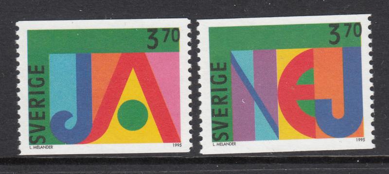 Sweden 1995 MNH Scott #2107-#2108 Set of 2 3.70k Yes, No Stamps