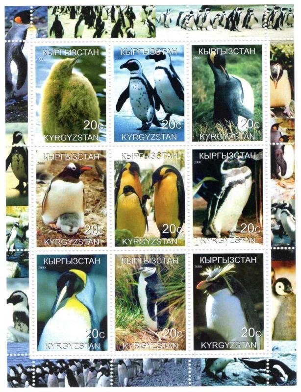 Kyrgyzstan 2000 PENGUINS Sheet (9) Perforated Mint (NH)