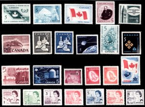 1965 to 1967 / #437 to #460 Commemorative & QEII Canadian MNH Postage Stamps