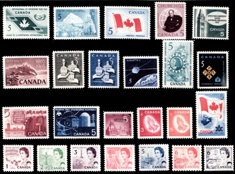 1965 to 1967 / #437 to #460 Commemorative & QEII Canadian MNH Postage Stamps