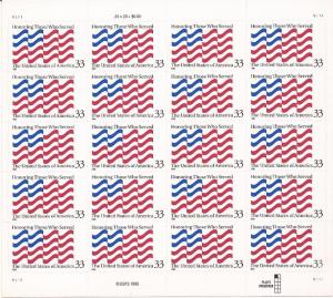 US Stamp - 1999 Honoring Those Who Served - 20 Stamp Sheet-Scott #3331