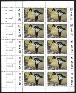 US 1989 DUCK HUNTING WISCONSIN $3.25 SHEET OF TEN NEVER HINGED