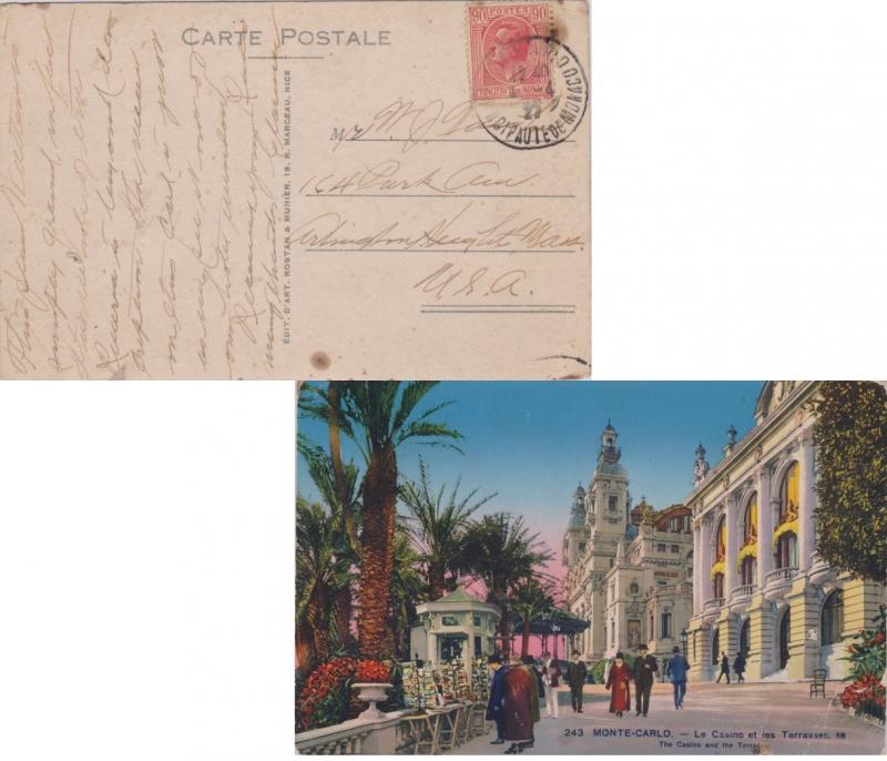 Monaco 90c Louis II 1927 Monte-Carlo, Principaute De Monaco PPC (Monte-Carlo....