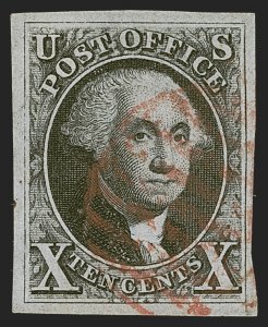 MOMEN: US STAMPS #2 IMPERF USED XF PF CERT LOT #97001