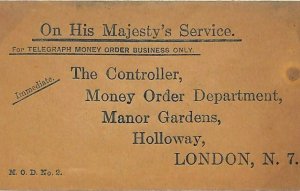 GB Official Cover GPO MONEY ORDER DEPARTMENT Unused Stationery Revenue c1930 B71 