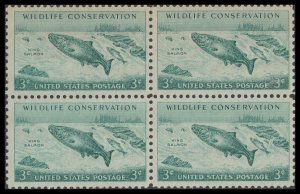 US 1079 Wildlife Conservation King Salmon 3c block 4 MNH 1956