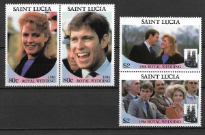 1986 St Lucia #839-40 Wedding of Prince Andrew and Sarah Ferguson MNH