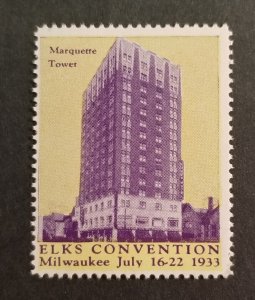 1933 ELKS CONVENTION Milwaukee Wisconsin Poster Cinderella Stamp MNH OG z1964