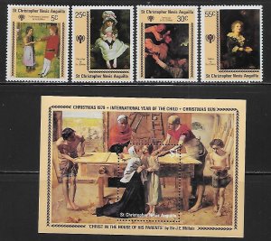 St. Kitts Nevis 388-392 International Year of Child Christmas set and s.s. MNH