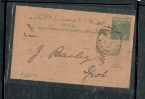 MALAYA PERAK COVER (P1909BB) 1890 TIGER 1C PSC SENT LONG MSG IPOH LOCAL 