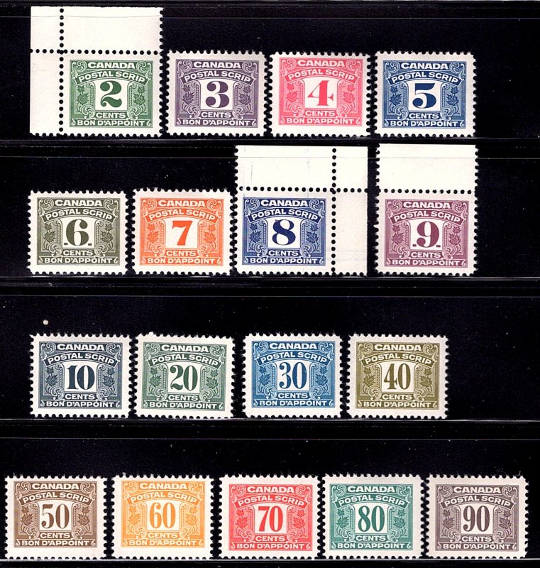 van Dam FPS42-FPS48, MNHOG. Complete Set, Canada, 3rd Issue, Postal Scrip