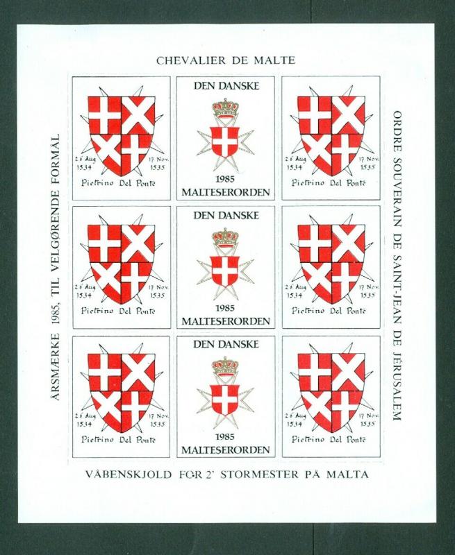 Denmark. Poster Stamp Sheet MH 1985. Danish Maltese,Souverain Order.Coats,Arms.