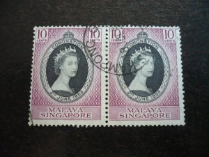 Stamps - Singapore - Scott# 27 - Used Pair of Stamps