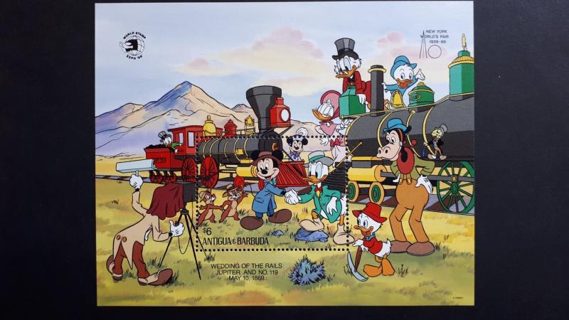 Disney - Antigua & Barbuda 1989. - Trains ** MNH Block