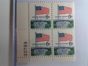 SCOTT # 1338 6 CENT PLATE BLOCK FLAG ISSUE GEM  !!  1968