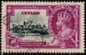 Ceylon 263 - Used - 50c Silver Jubilee / George V (1935) (cv $16.00)